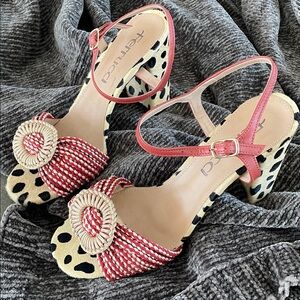 Fendi style Ferrucci Red and Black Polka Dot Heels